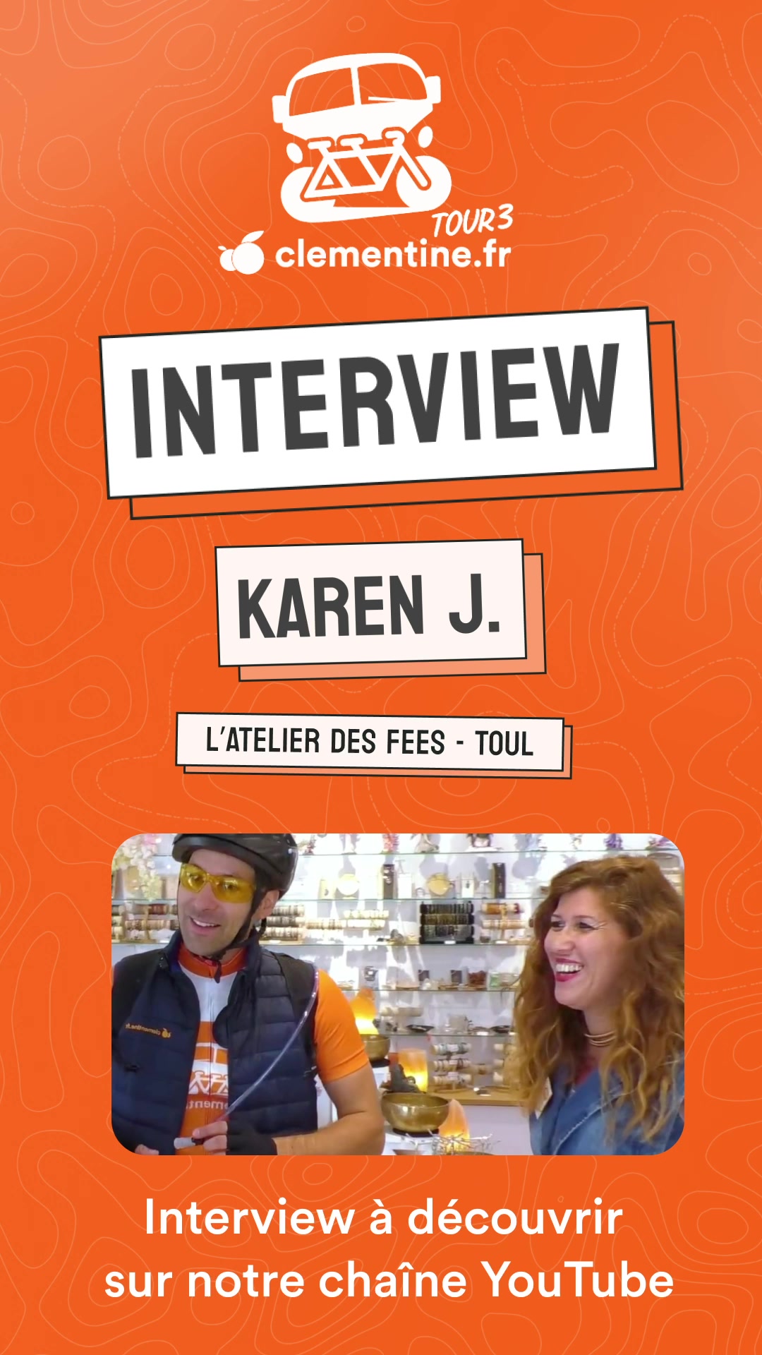 Voir la vidéo 🚴‍♂️ Clementine Tour 3 : Interview ÉPISODE 1 - L’Atelier des Fées ! 🚴‍♀️ 🎤 Rencontre avec Karen Jachez de l'Atelier des Fées à Toul.  Lien de la vidéo 👉 https://www.youtube.com/watch?v=qDcXBLy_ExM Découvrez notre entretien inspirant et suivez notre aventure sur : https://tour3.clementine.fr/ ! 🚀 Pour en savoir plus sur l'Atelier des Fées, visitez leur page ici : https://latelierdesfees777.fr/ #Interview #Esothérapie #BienÊtre #ComptabilitéEnLigne #Rencontre
